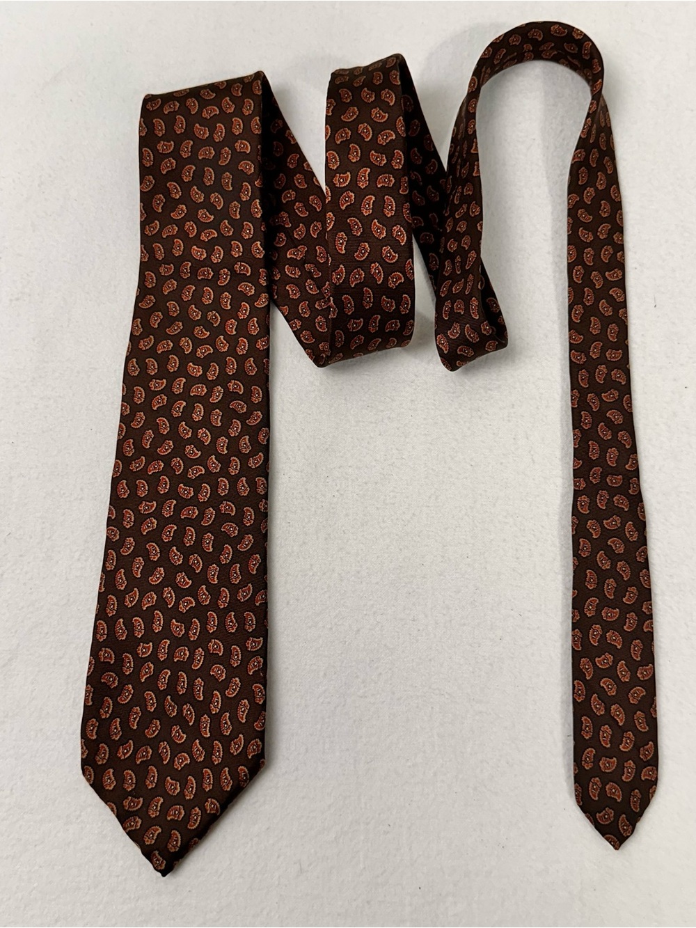 Classic Brown Paisley Men's Tie - Brown Paisley Necktie Oscar De La Renta Silk - Picture 4 of 8